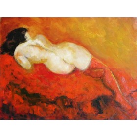 Nude with red stockings